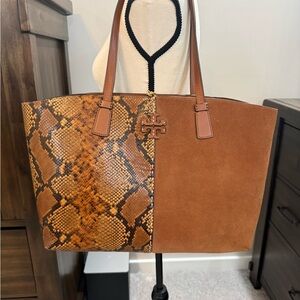Tory Burch Elegant Snakeskin and Suede Tote Bag